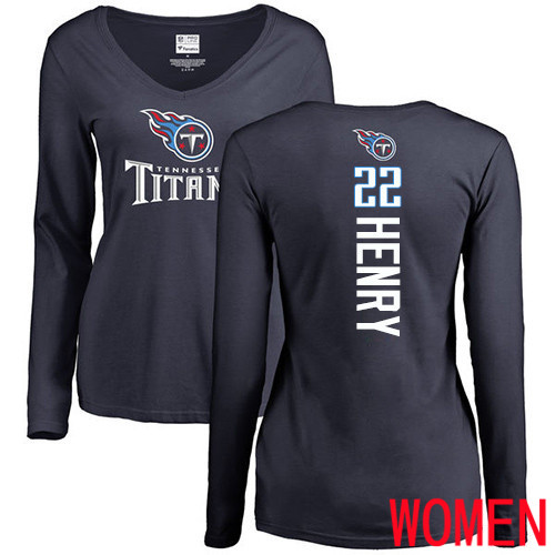 Tennessee Titans Navy Blue Women Derrick Henry Backer NFL Football #22 Long Sleeve T Shirt